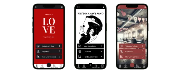 App de barbearia com design de Dia dos Namorados