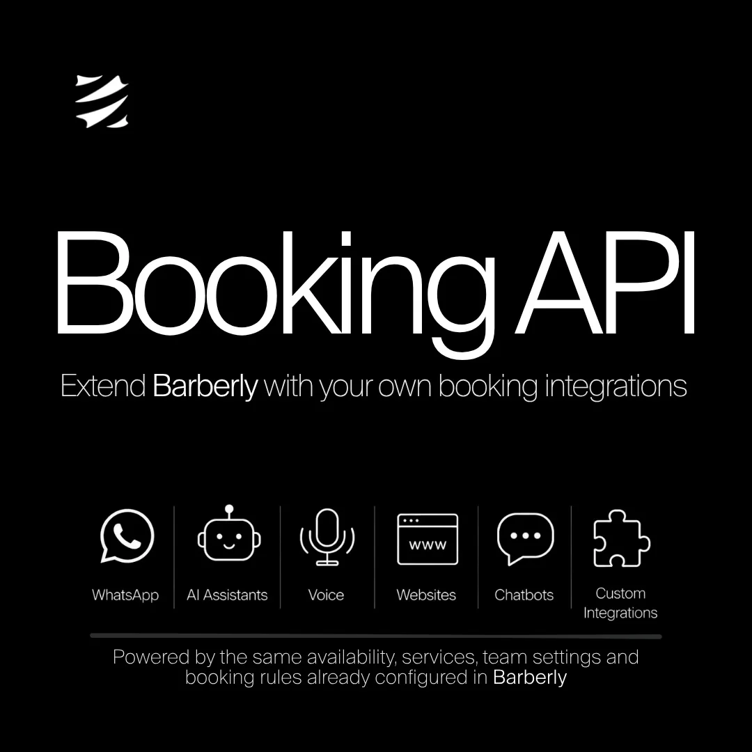 Barberly Booking API para WhatsApp, assistentes de IA, voz, sites, chatbots e integrações próprias