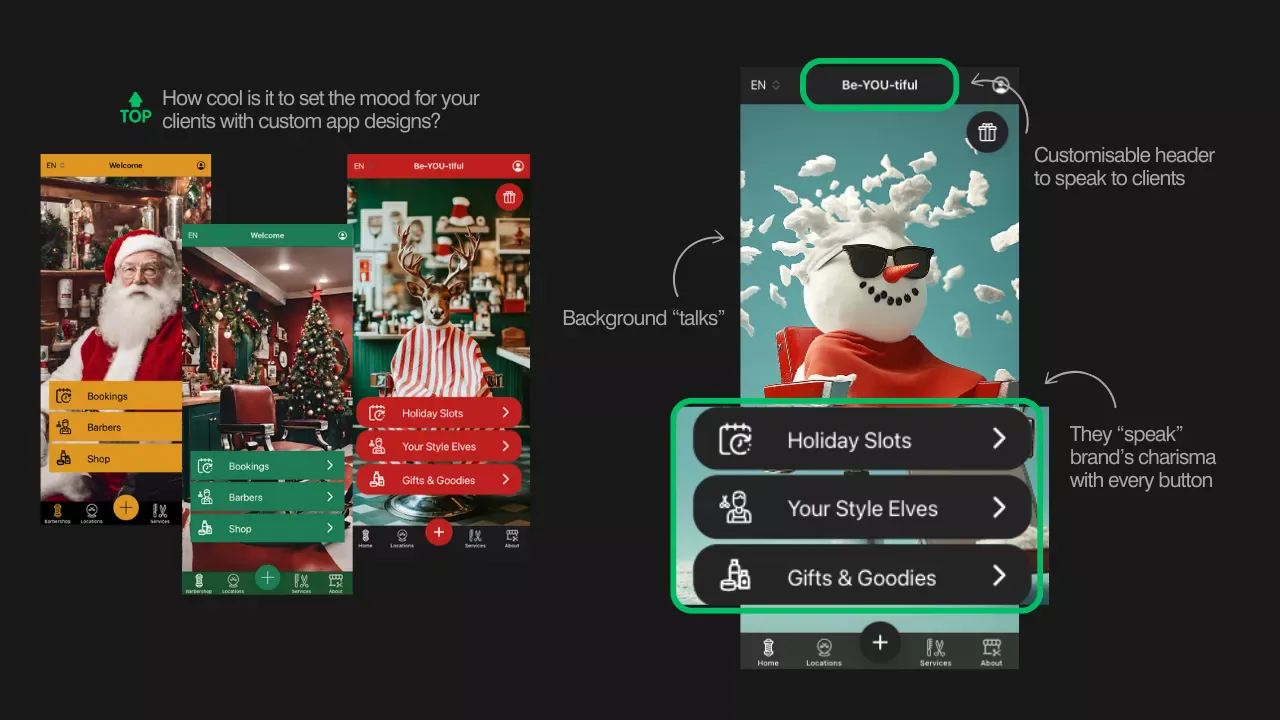 App de barbearia com decoração festiva