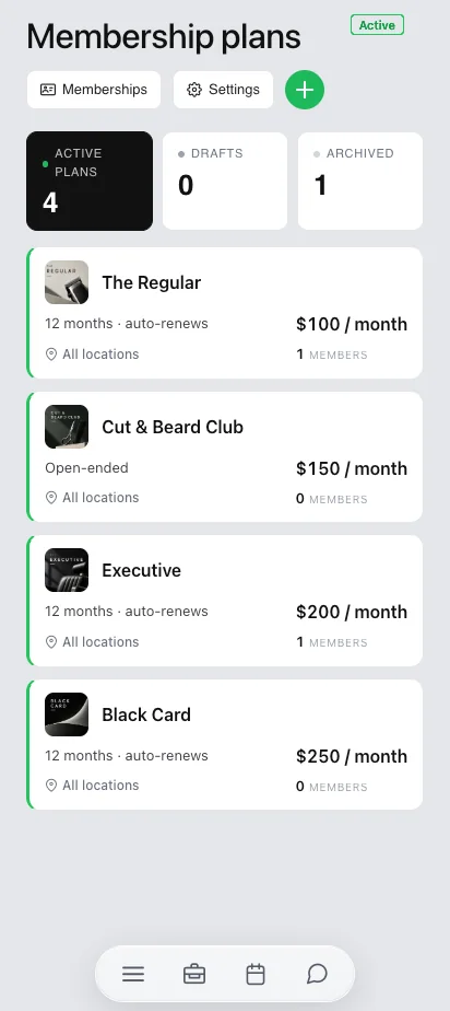 Planos de subscrição na app Barberly Business