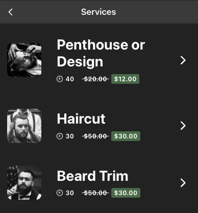 Serviços da barbearia com desconto