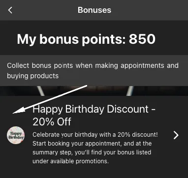 Selecionar o bónus de aniversário
