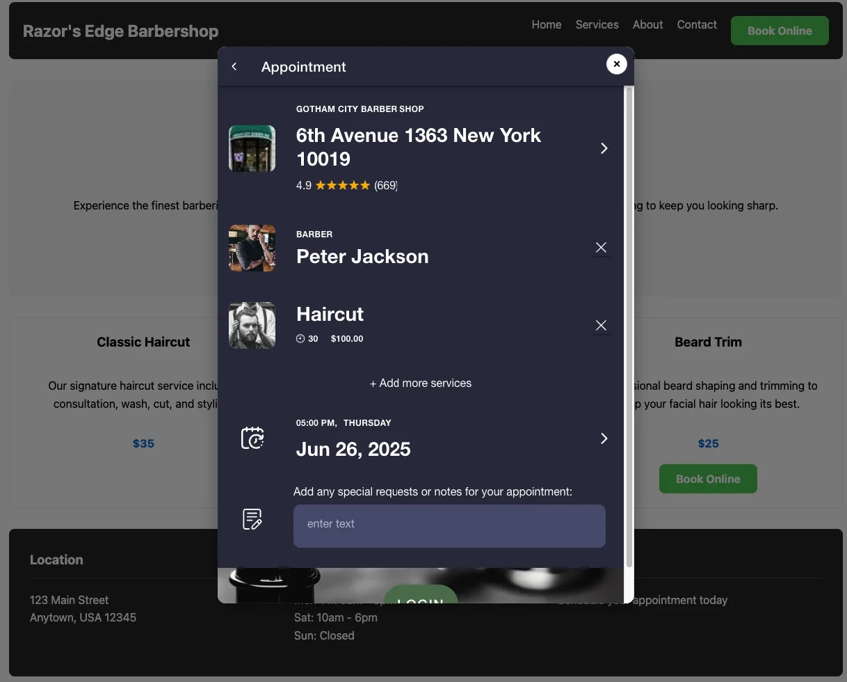 Widget de popup de reserva